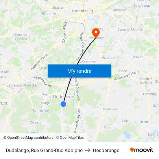 Dudelange, Rue Grand-Duc Adolphe to Hesperange map