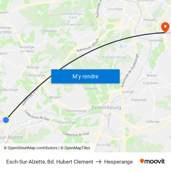 Esch-Sur-Alzette, Bd. Hubert Clement to Hesperange map