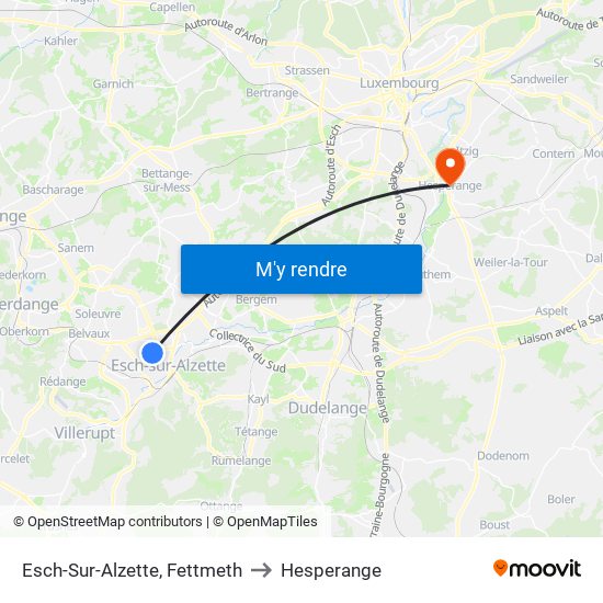 Esch-Sur-Alzette, Fettmeth to Hesperange map