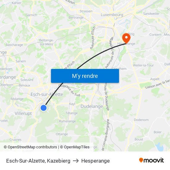 Esch-Sur-Alzette, Kazebierg to Hesperange map