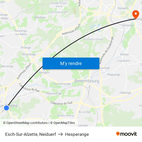 Esch-Sur-Alzette, Neiduerf to Hesperange map