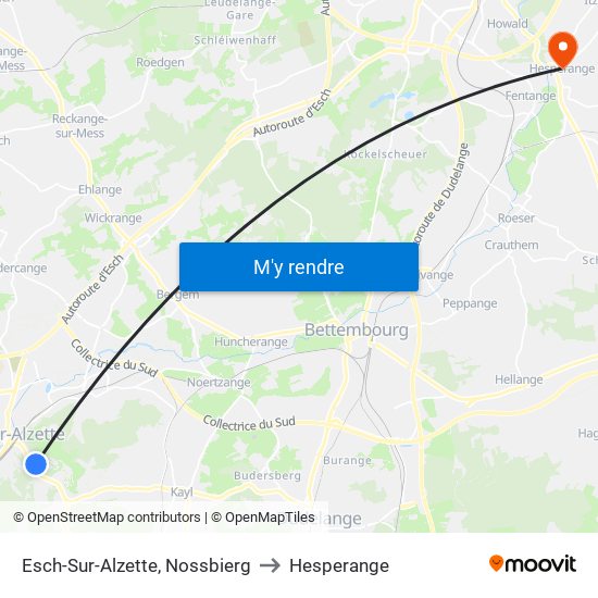 Esch-Sur-Alzette, Nossbierg to Hesperange map