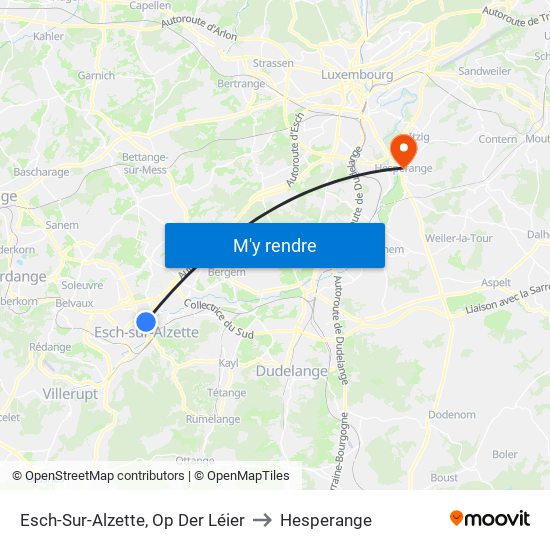 Esch-Sur-Alzette, Op Der Léier to Hesperange map