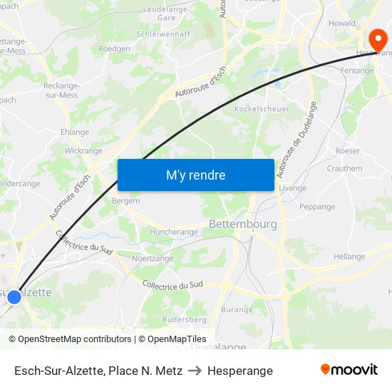Esch-Sur-Alzette, Place N. Metz to Hesperange map