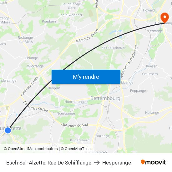 Esch-Sur-Alzette, Rue De Schifflange to Hesperange map