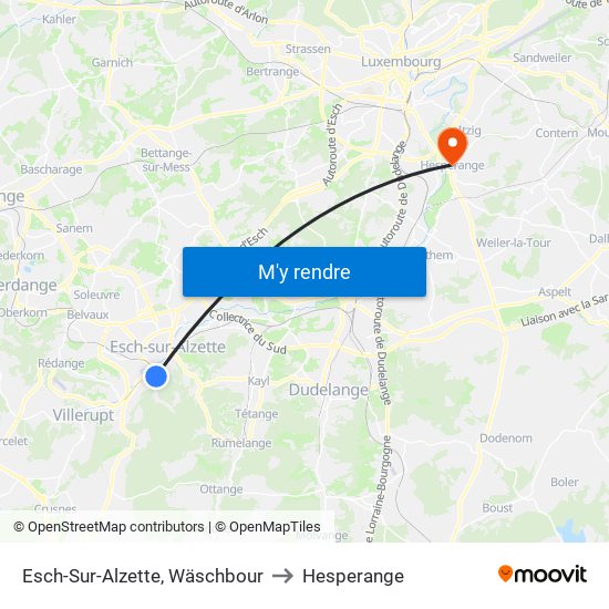 Esch-Sur-Alzette, Wäschbour to Hesperange map