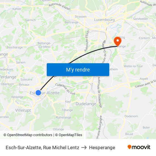 Esch-Sur-Alzette, Rue Michel Lentz to Hesperange map