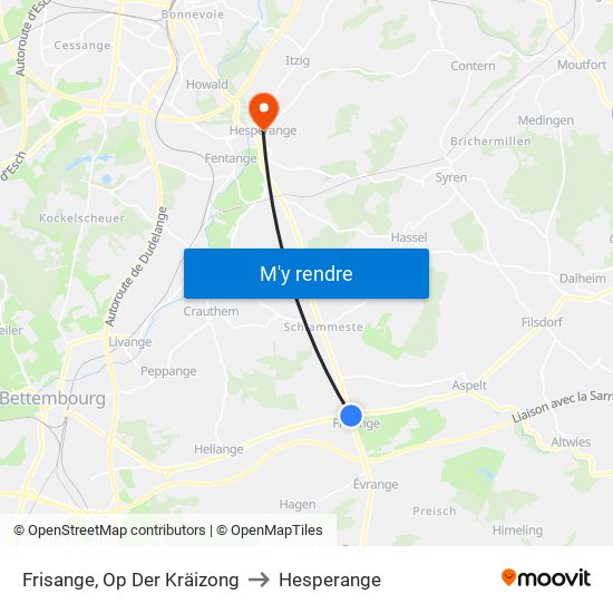 Frisange, Op Der Kräizong to Hesperange map