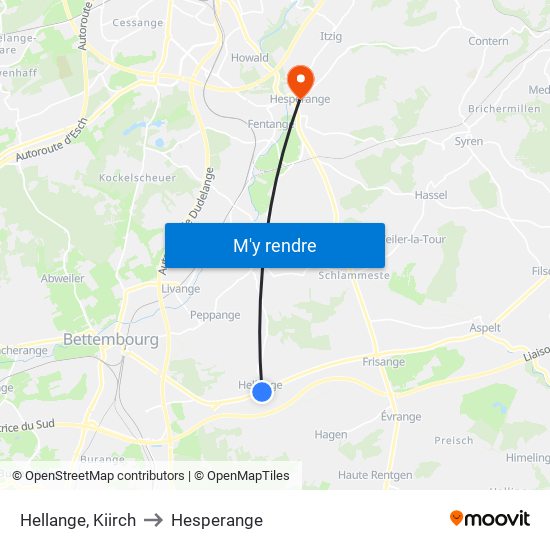 Hellange, Kiirch to Hesperange map