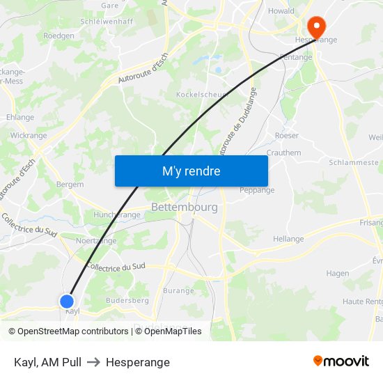Kayl, AM Pull to Hesperange map