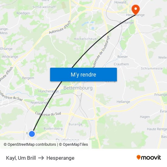 Kayl, Um Brill to Hesperange map