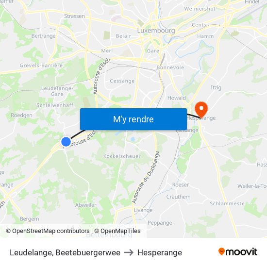 Leudelange, Beetebuergerwee to Hesperange map