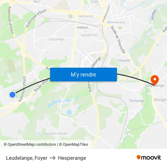 Leudelange, Foyer to Hesperange map