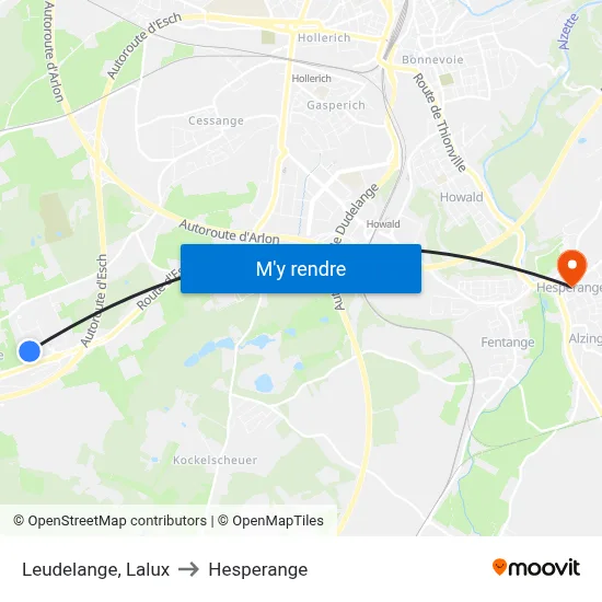 Leudelange, Lalux to Hesperange map
