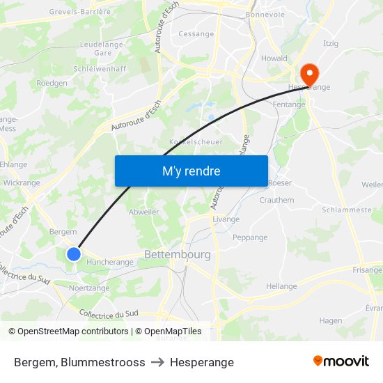 Bergem, Blummestrooss to Hesperange map