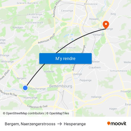 Bergem, Naerzengerstrooss to Hesperange map