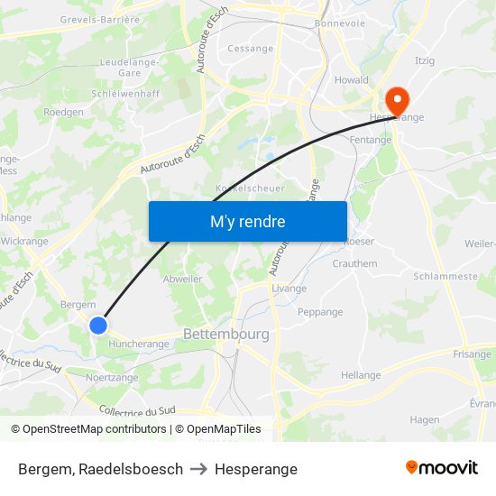 Bergem, Raedelsboesch to Hesperange map