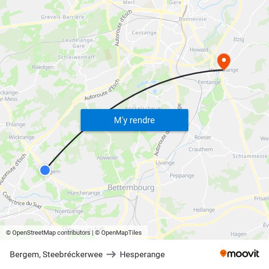 Bergem, Steebréckerwee to Hesperange map