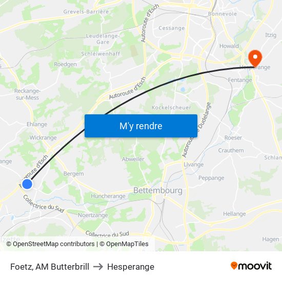 Foetz, AM Butterbrill to Hesperange map