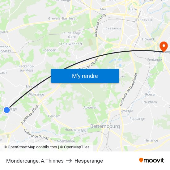 Mondercange, A.Thinnes to Hesperange map