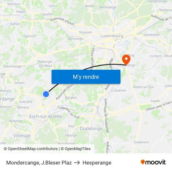 Mondercange, J.Bleser Plaz to Hesperange map