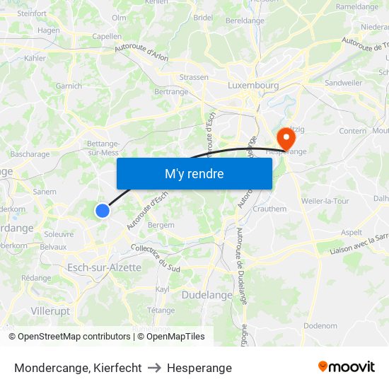 Mondercange, Kierfecht to Hesperange map