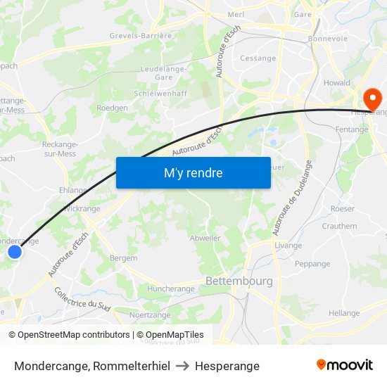 Mondercange, Rommelterhiel to Hesperange map