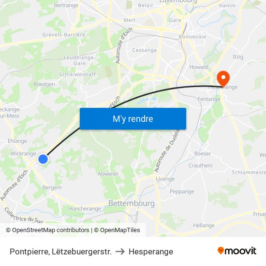 Pontpierre, Lëtzebuergerstr. to Hesperange map