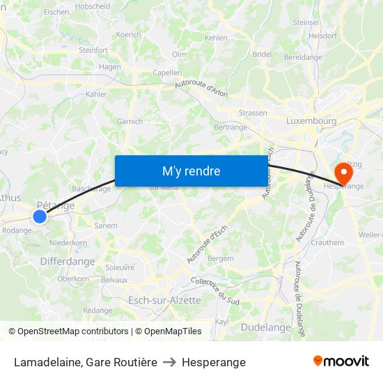 Lamadelaine, Gare Routière to Hesperange map