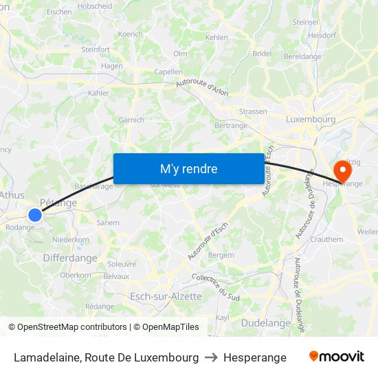 Lamadelaine, Route De Luxembourg to Hesperange map