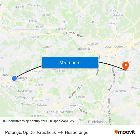 Pétange, Op Der Kräizheck to Hesperange map