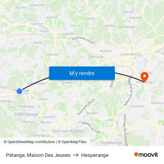 Pétange, Maison Des Jeunes to Hesperange map