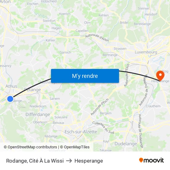 Rodange, Cité À La Wissi to Hesperange map