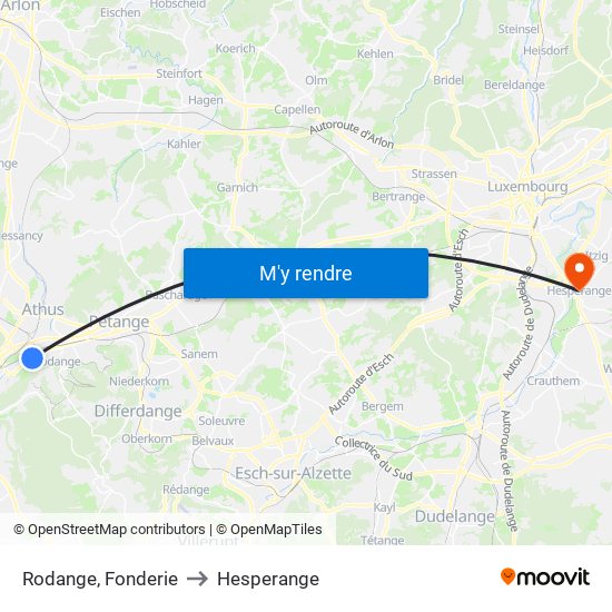 Rodange, Fonderie to Hesperange map