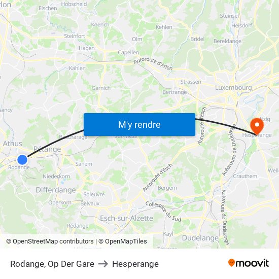 Rodange, Op Der Gare to Hesperange map