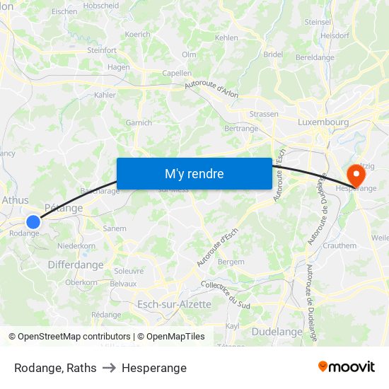 Rodange, Raths to Hesperange map