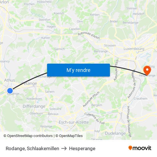 Rodange, Schlaakemillen to Hesperange map