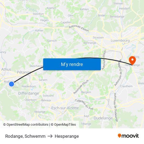 Rodange, Schwemm to Hesperange map