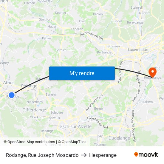 Rodange, Rue Joseph Moscardo to Hesperange map