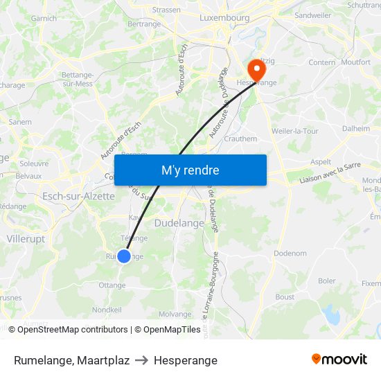 Rumelange, Maartplaz to Hesperange map