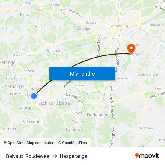 Belvaux, Roudewee to Hesperange map