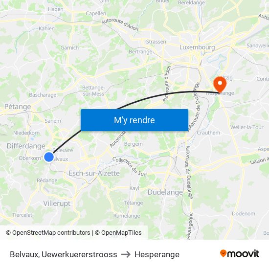 Belvaux, Uewerkuererstrooss to Hesperange map