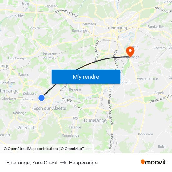 Ehlerange, Zare Ouest to Hesperange map