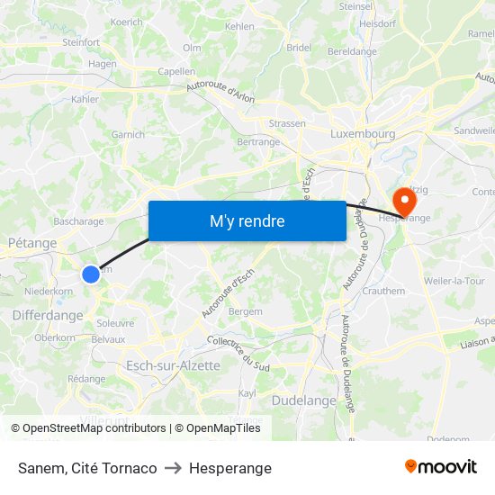 Sanem, Cité Tornaco to Hesperange map