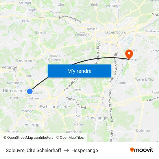 Soleuvre, Cité Scheierhaff to Hesperange map