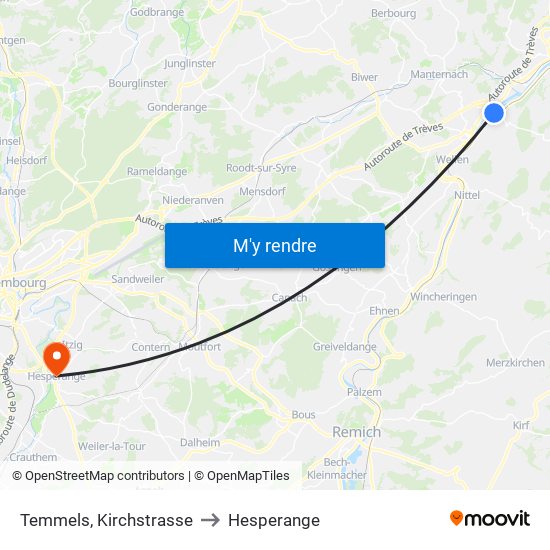 Temmels, Kirchstrasse to Hesperange map