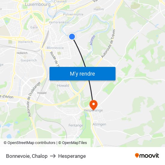 Bonnevoie, Chalop to Hesperange map