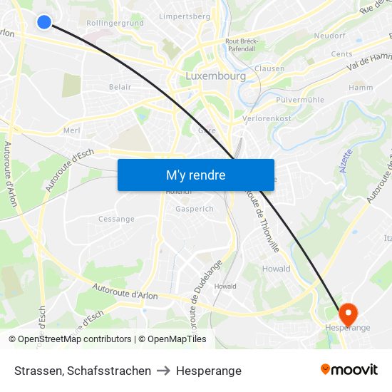 Strassen, Schafsstrachen to Hesperange map