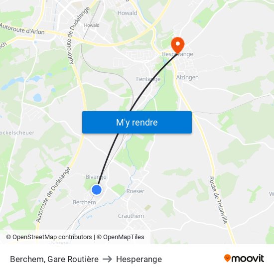 Berchem, Gare Routière to Hesperange map