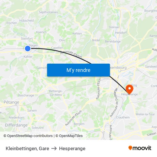 Kleinbettingen, Gare to Hesperange map